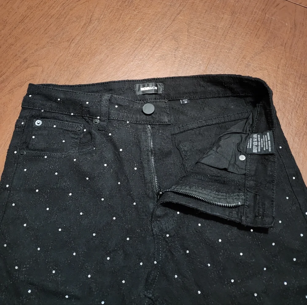 Fashion Nova Mens I Be Jeweled Stacked Flare Black Jeans Pants - Picture 5 of 9